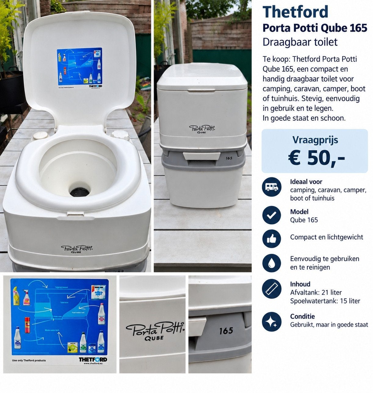Thetford Porta Potti Qube 165 Draagbaar Toilet, Caravans en Kamperen, Ophalen, Gebruikt