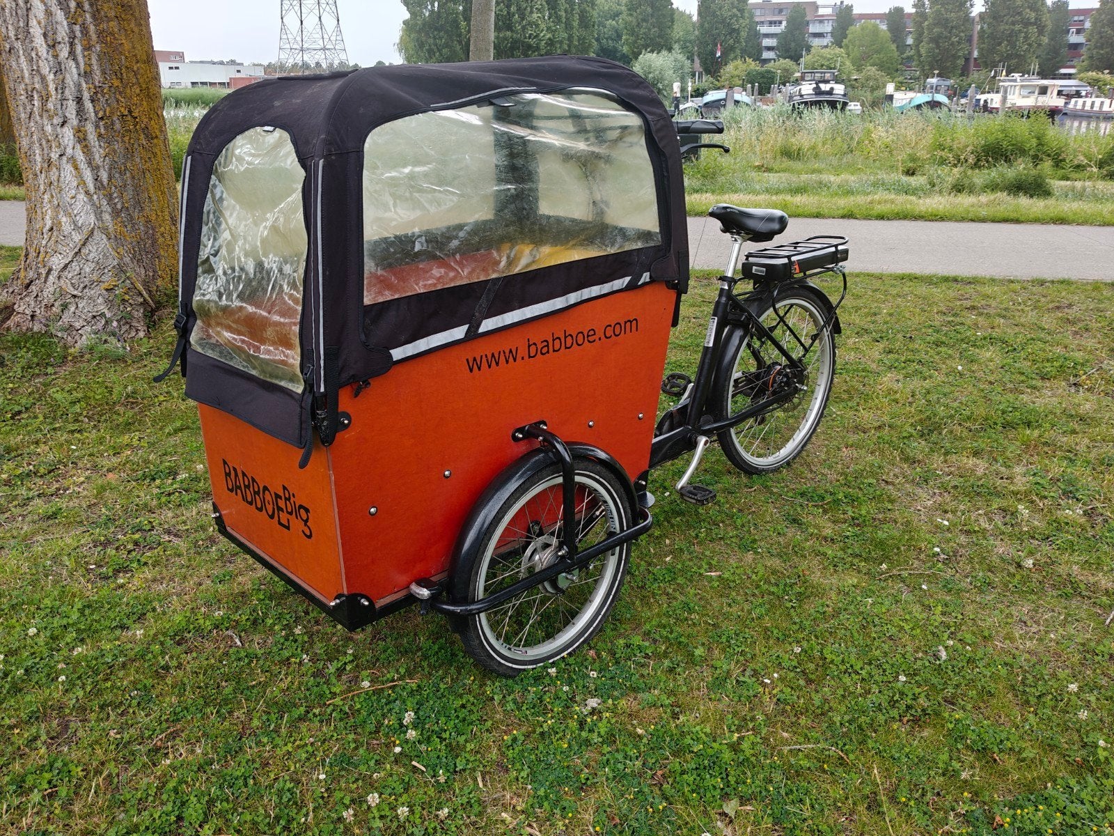 Babboe Big-e Bakfiets Elektrisch met Extra Accu en Huif, Ophalen of Verzenden, Zo goed als nieuw, 4 kinderen of meer, Huif