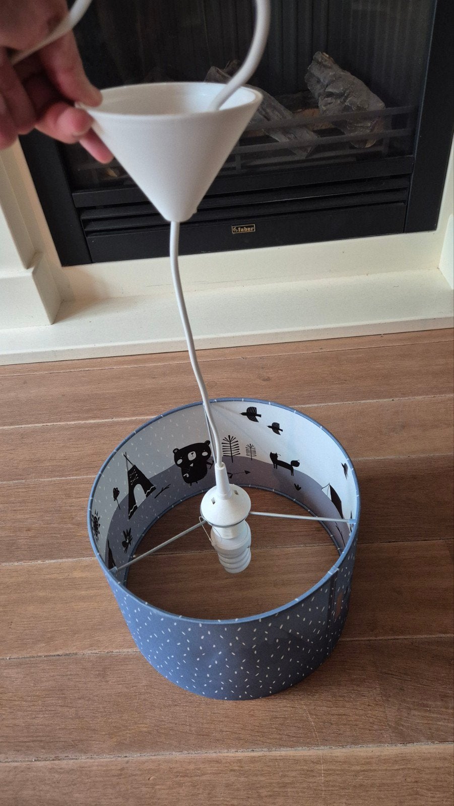 Little Dutch Hanglamp - Blauw met bosdieren, Gebruikt, Blauw, Rond, Textiel