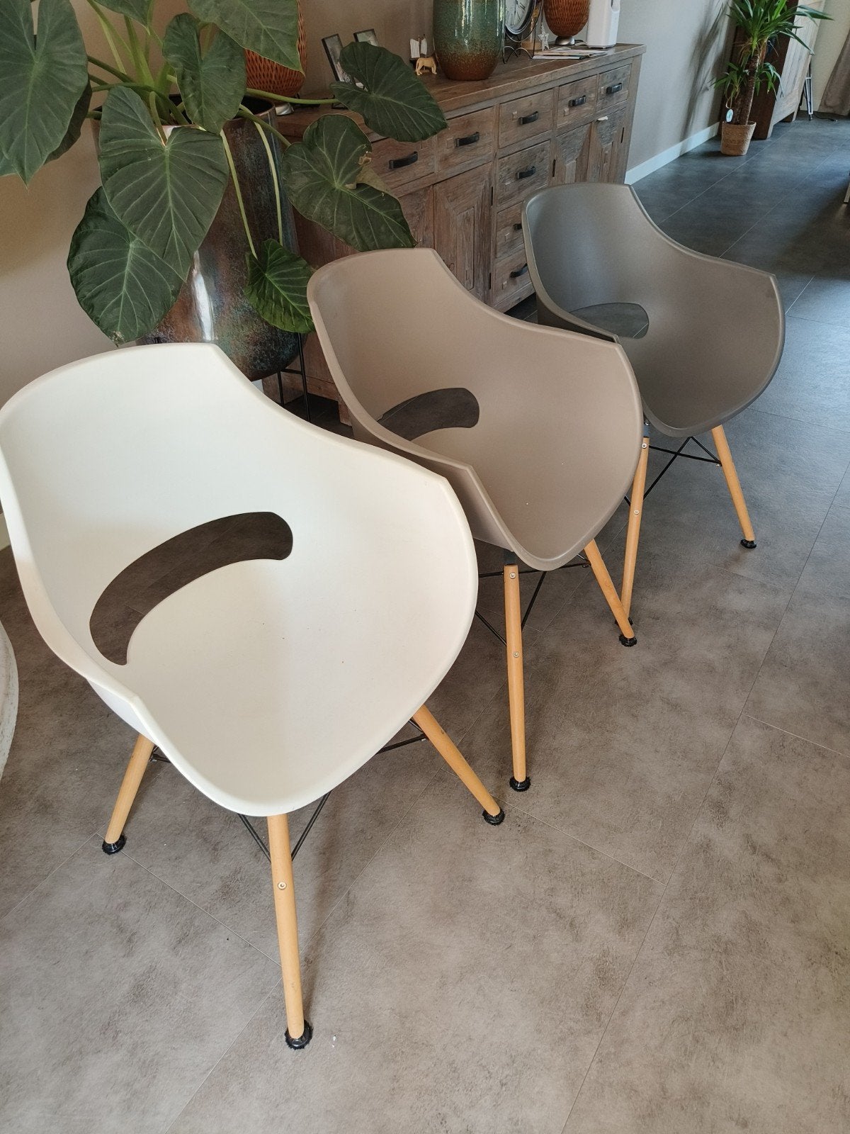 6 Eetkamer Kuipstoelen: Wit, Grijs & Ecru, Huis en Inrichting, Stoelen, Ophalen, Grijs