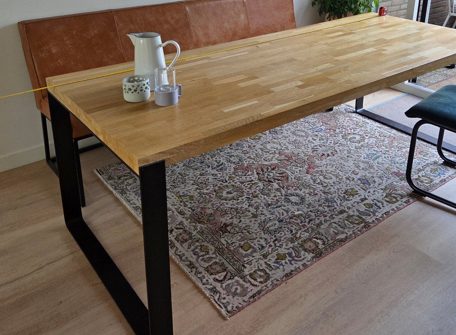 Eettafel eiken 220 x 90 cm, Ophalen, Gebruikt, 200 cm of meer, 50 tot 100 cm