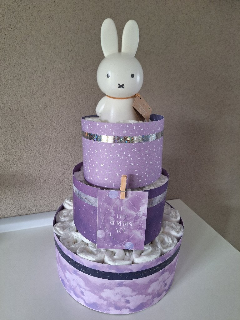 Luiertaart drielaags - Dreamy purple, Ophalen of Verzenden, Nieuw, Kraamcadeau