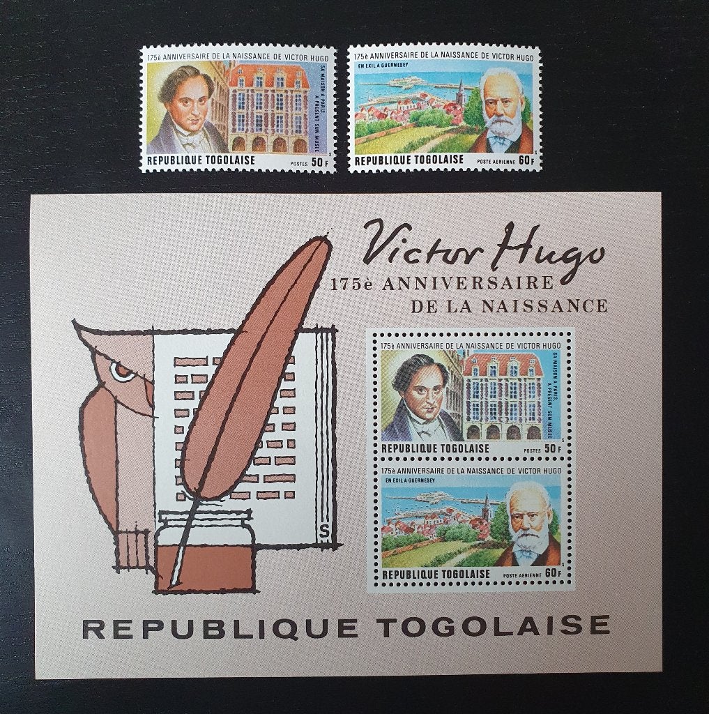Togo 1977 Victor Hugo Michel 1215-1216 + blok 133 postfris, Postzegels en Munten, Verzenden, Overige landen, Postfris