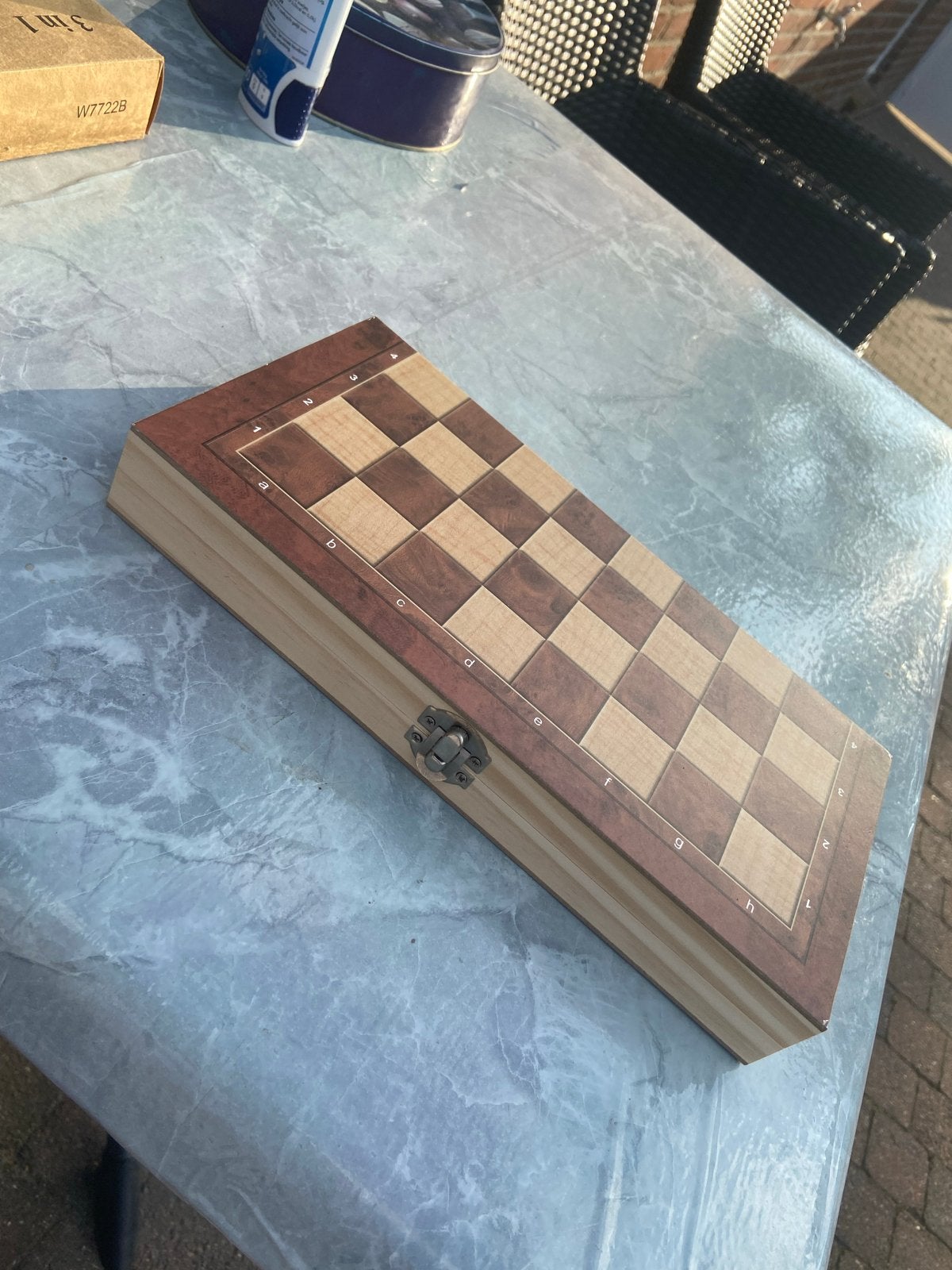 3-in-1 Houten Schaak-, Dam- en Backgammonspel, Een of twee spelers, Ophalen of Verzenden, Zo goed als nieuw, Reisspel