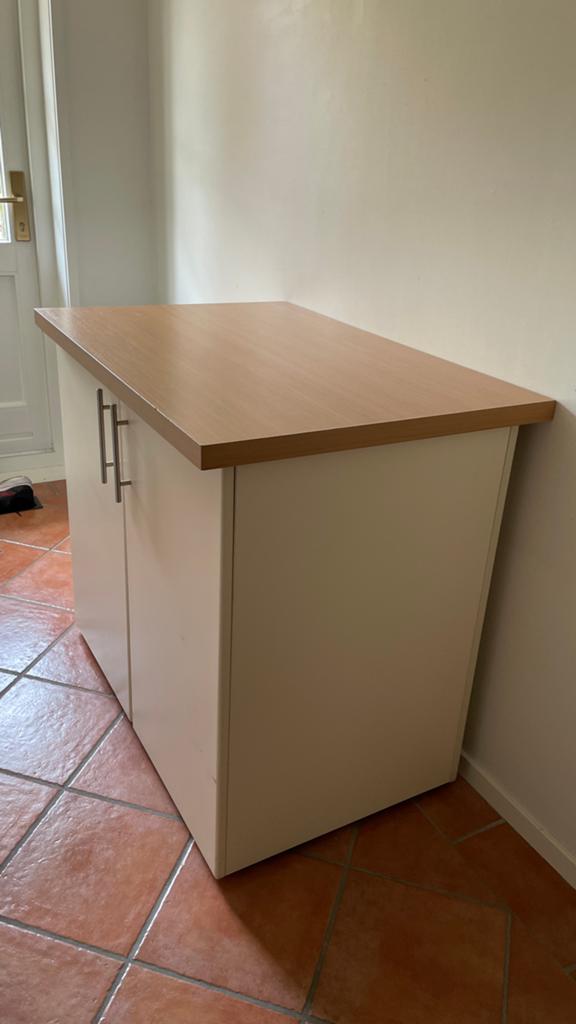 Keukenblok met fineer houten blad, Huis en Inrichting, Keuken | Complete keukens, Ophalen, Gebruikt, Wit, Enkelwandige keuken