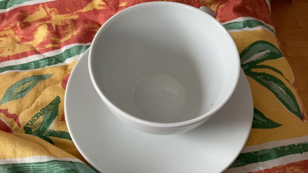 IKEA 365+ 2 cappuccino/ soepkommen met schotel wit, Gebruikt, Ophalen of Verzenden, Kom(men), Overige stijlen