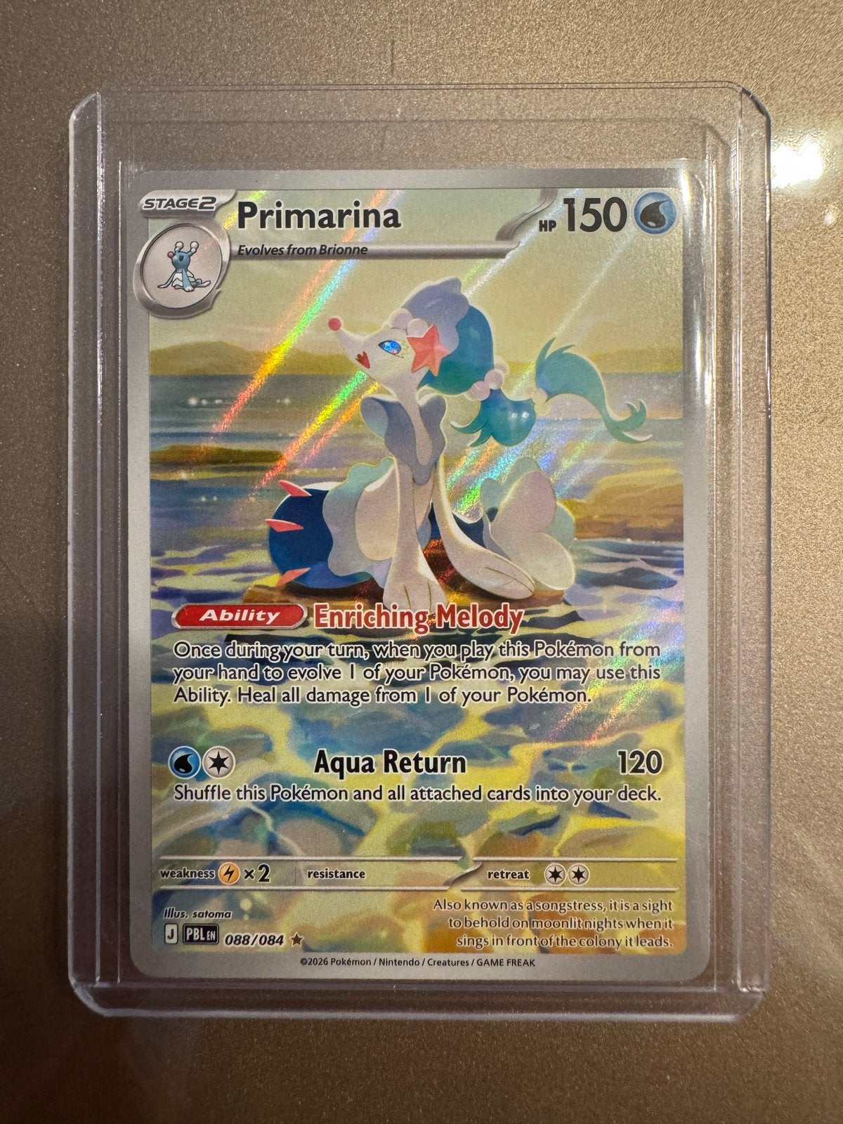Primarina 088/084 PBLN Holo Rare Pokémon Kaart, Ophalen of Verzenden, Zo goed als nieuw, Losse kaart, Foil