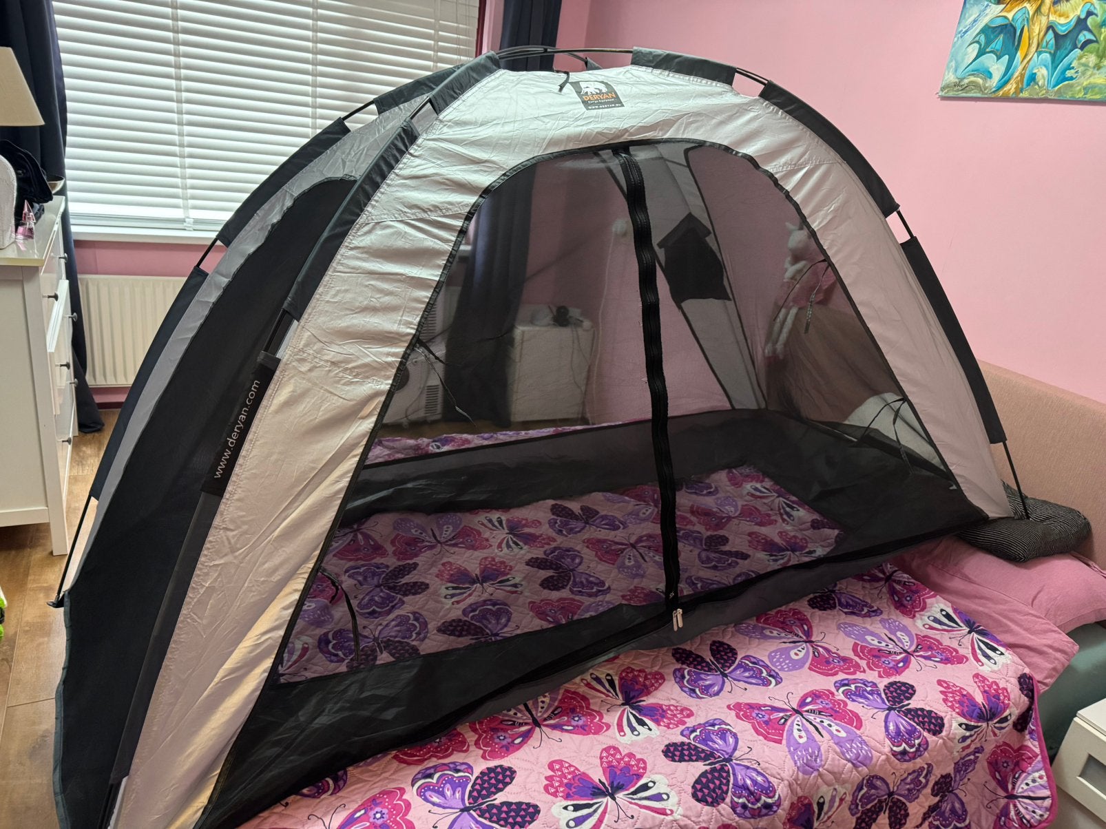 2 x Deryan Bedtent zilver 90x200, Caravans en Kamperen, Ophalen of Verzenden, Gebruikt, Tot en met 2