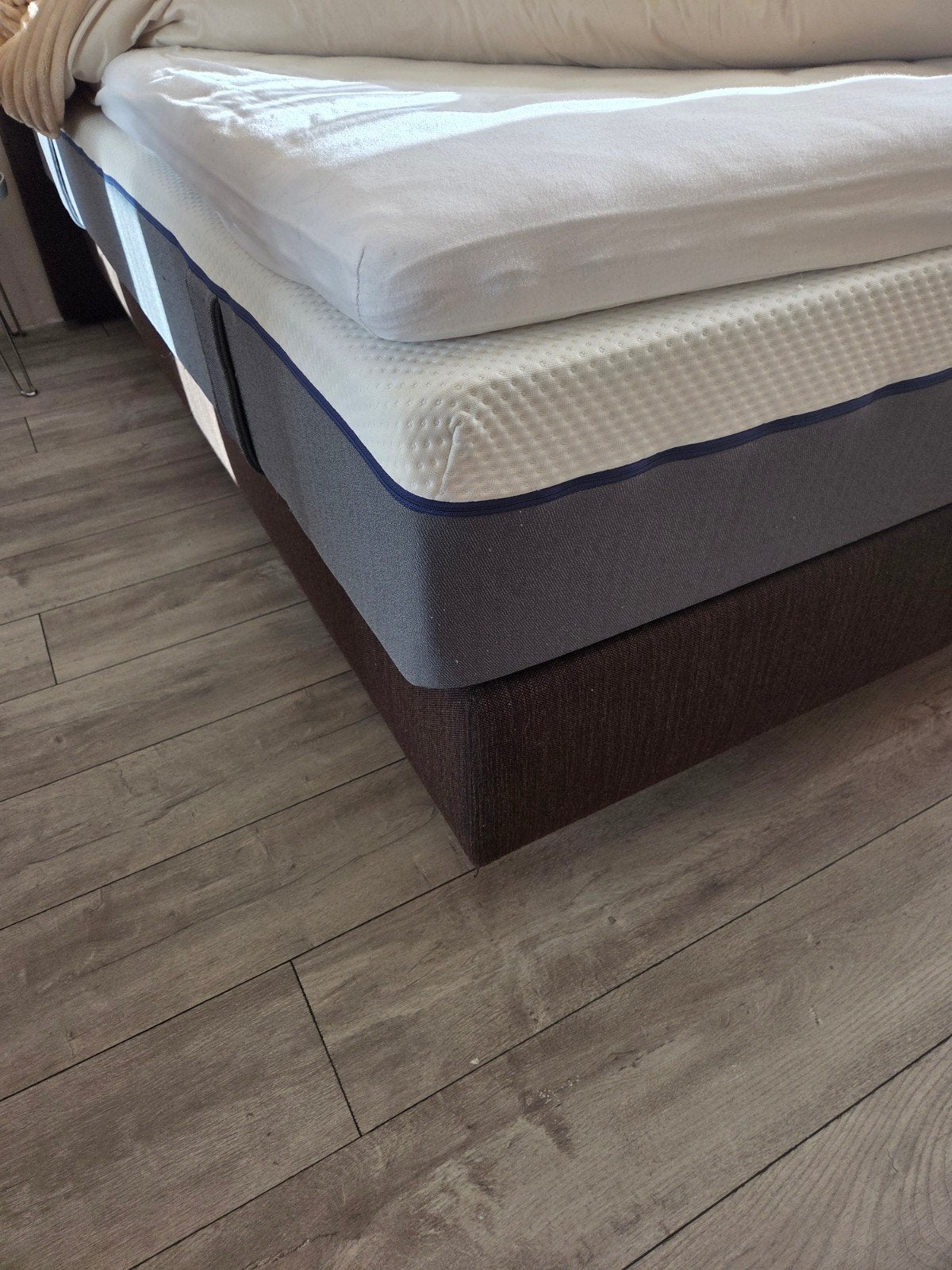 Auping boxspring AVS bruin 180x210 met stoffen hoofdbord, Ophalen, Gebruikt, Bruin, 210 cm