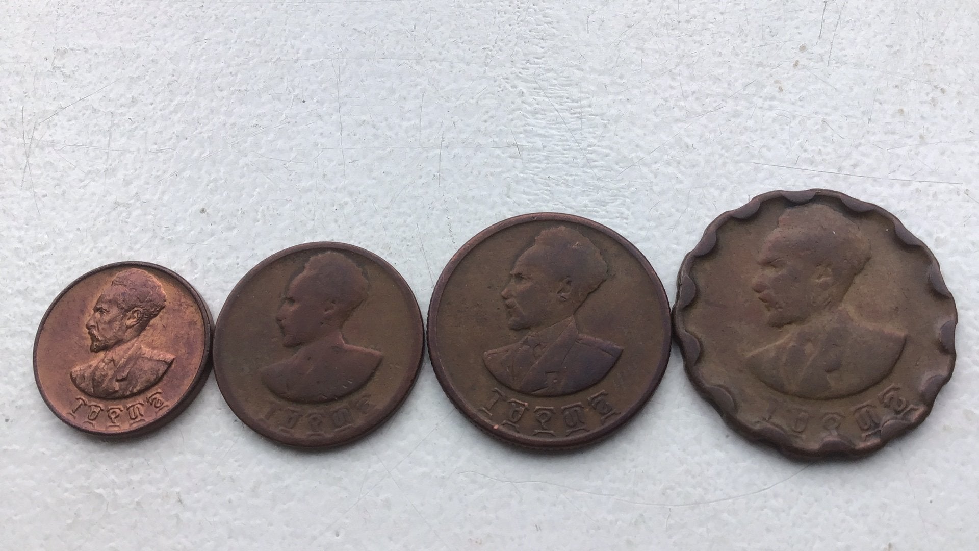 Serie Ethiopie 1,5,10 en 25 santeem 1944 Haile Selassie., Ophalen of Verzenden