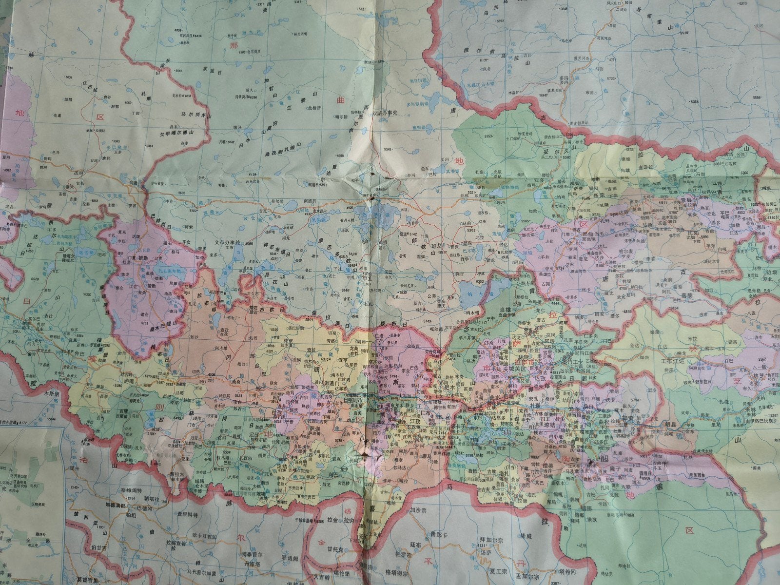 Gedetailleerde landkaart van Tibet 90er jaren vorige eeuw., Gelezen, Overige gebieden, Ophalen of Verzenden, Landkaart