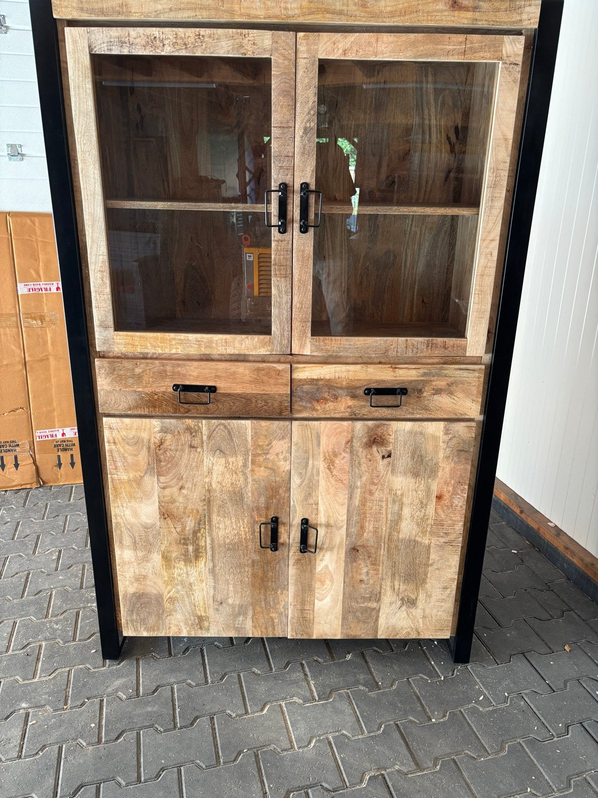 Industriële Kast Mango Hout met Zwart Metaal, Ophalen, 50 tot 100 cm, Zo goed als nieuw, Met lade(s)