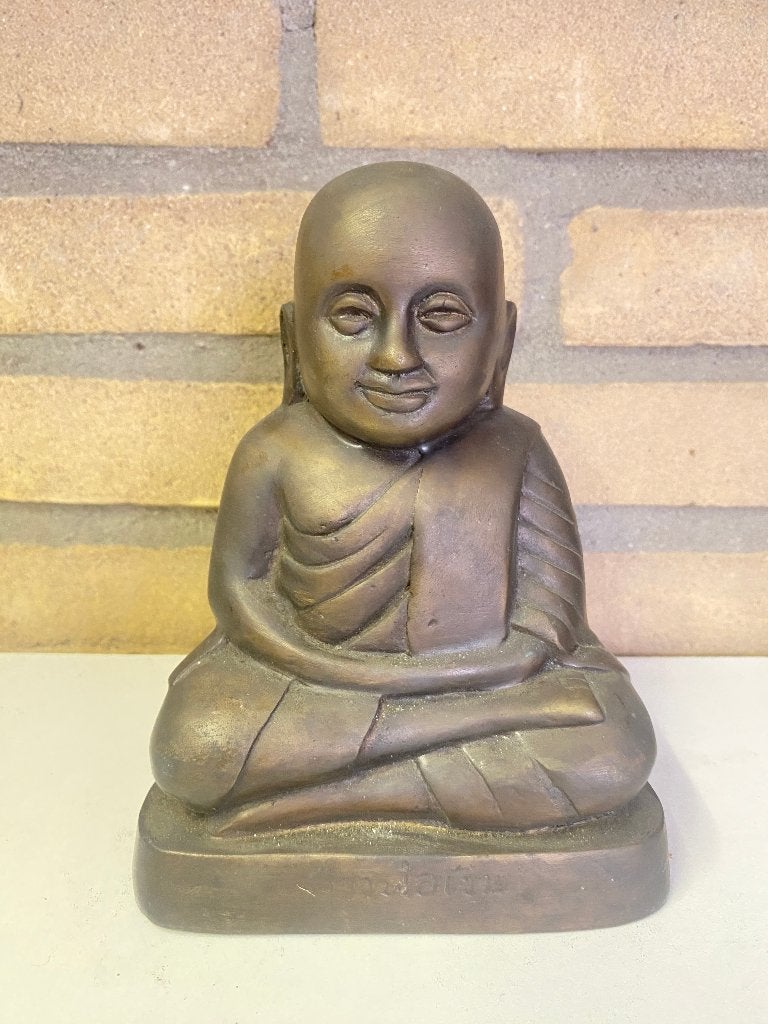 Brons Luang Pho Ngern monnik beeld uit Thailand, Ophalen of Verzenden, Zo goed als nieuw, Beeld(je), Boeddhisme