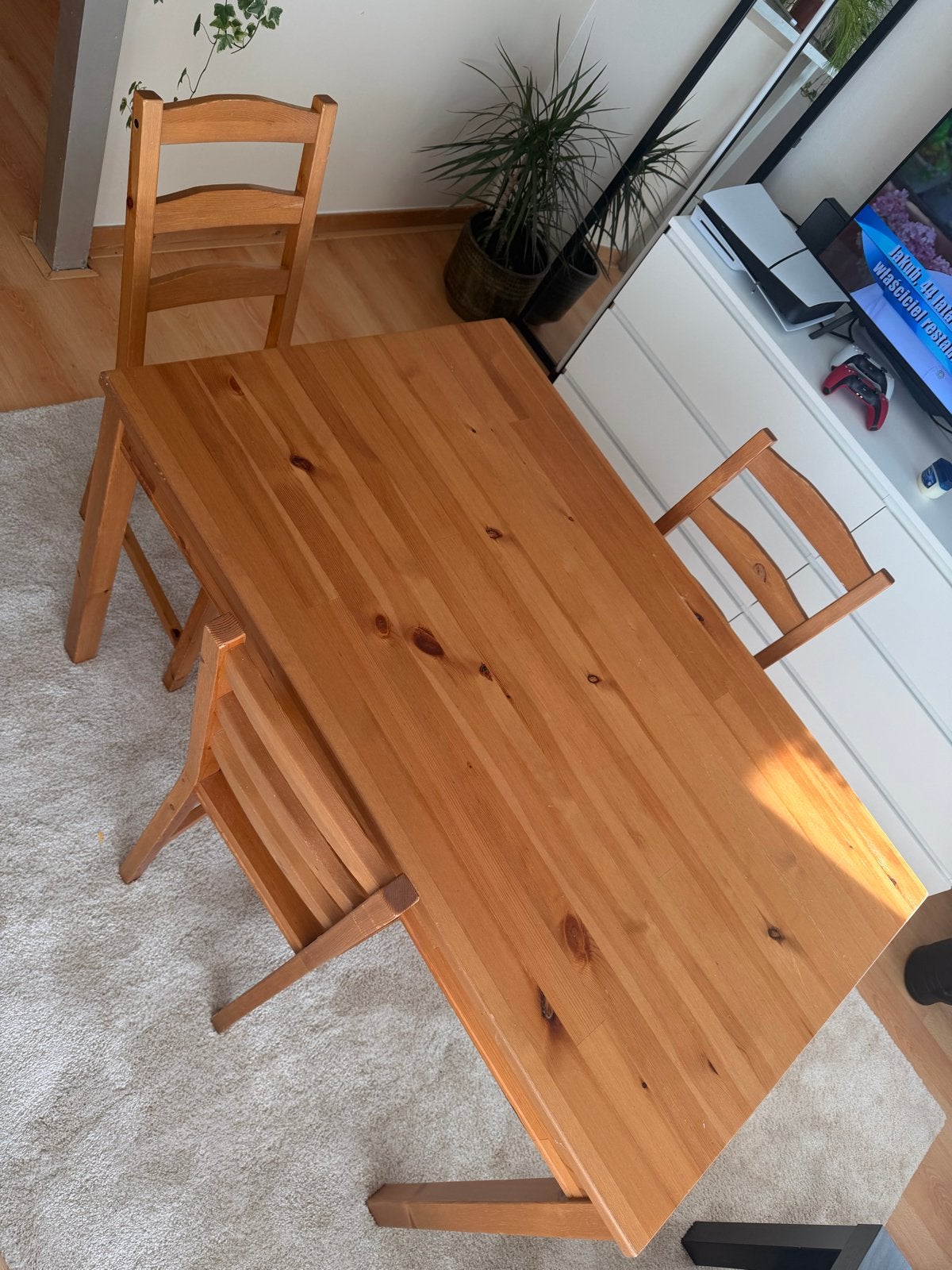 Houten eettafel met 3 stoelen - 180x75 cm, Ophalen, Gebruikt, 50 tot 100 cm, 150 tot 200 cm