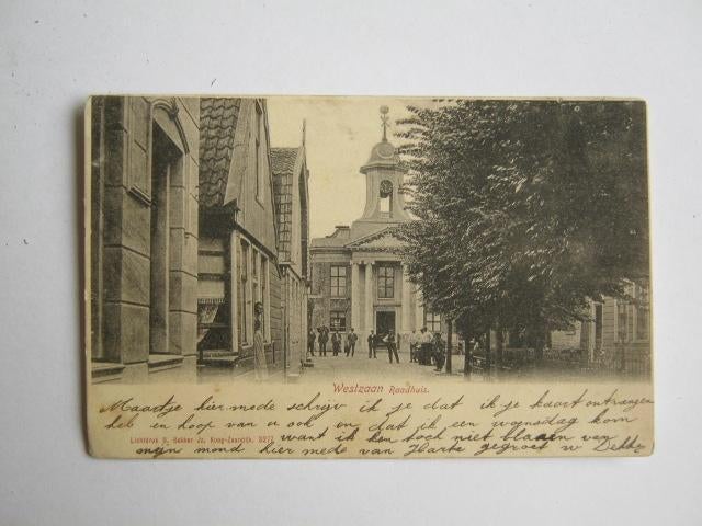 Ansichtkaarten Nederland, TC 4-31 Westzaan, Raadhuis 1906, Verzenden, Voor 1920, Gelopen, Noord-Holland