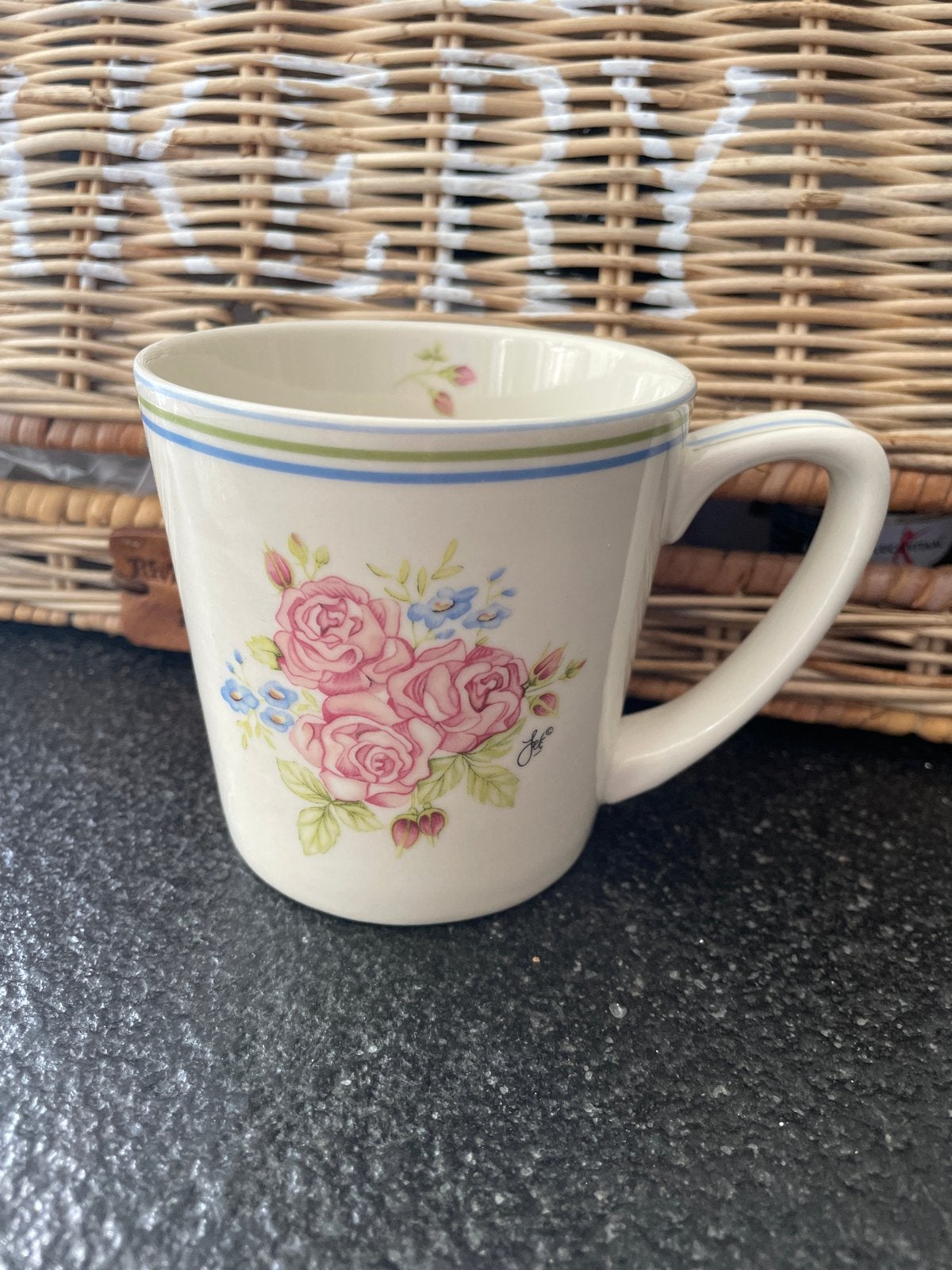 Mok met rozenprint - Jet by Ter Steege, Keramiek, Vintage, Zo goed als nieuw, Jet by Ter Steege