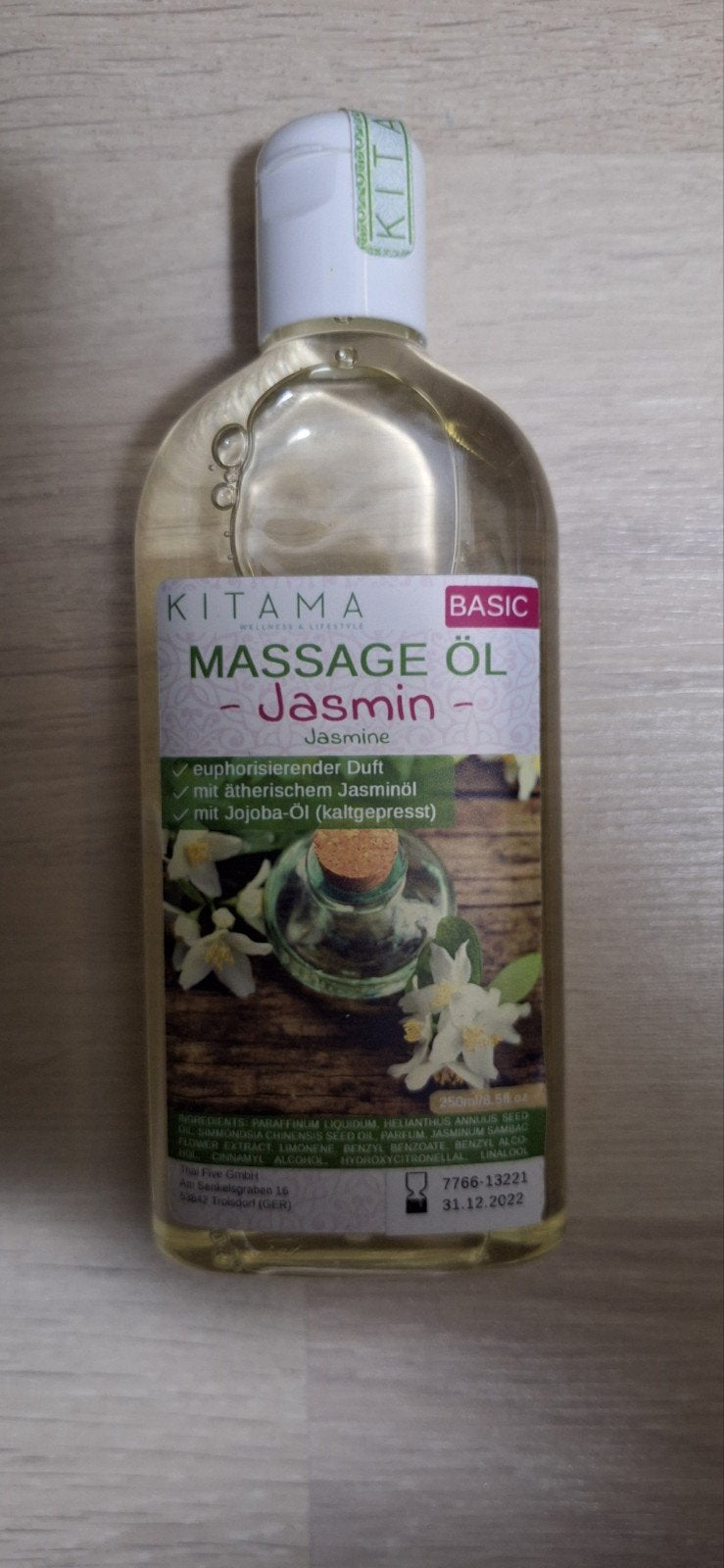 Kitama Massage Olie Jasmijn Basic 3x 250ml Ongeopend, Verzenden, Zo goed als nieuw, Olie of Lotion