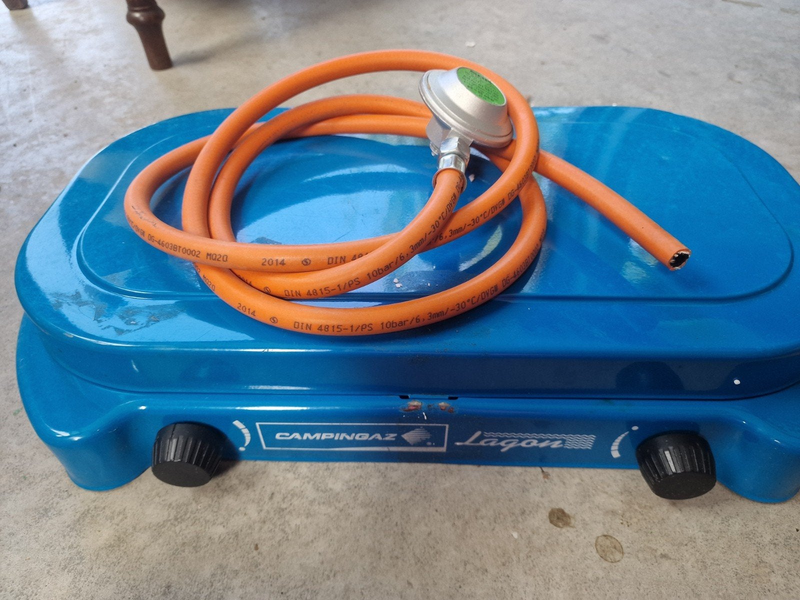 Campingaz Lagon 2-pits gasfornuis met slang en regelaar, Caravans en Kamperen, Ophalen of Verzenden, Gebruikt