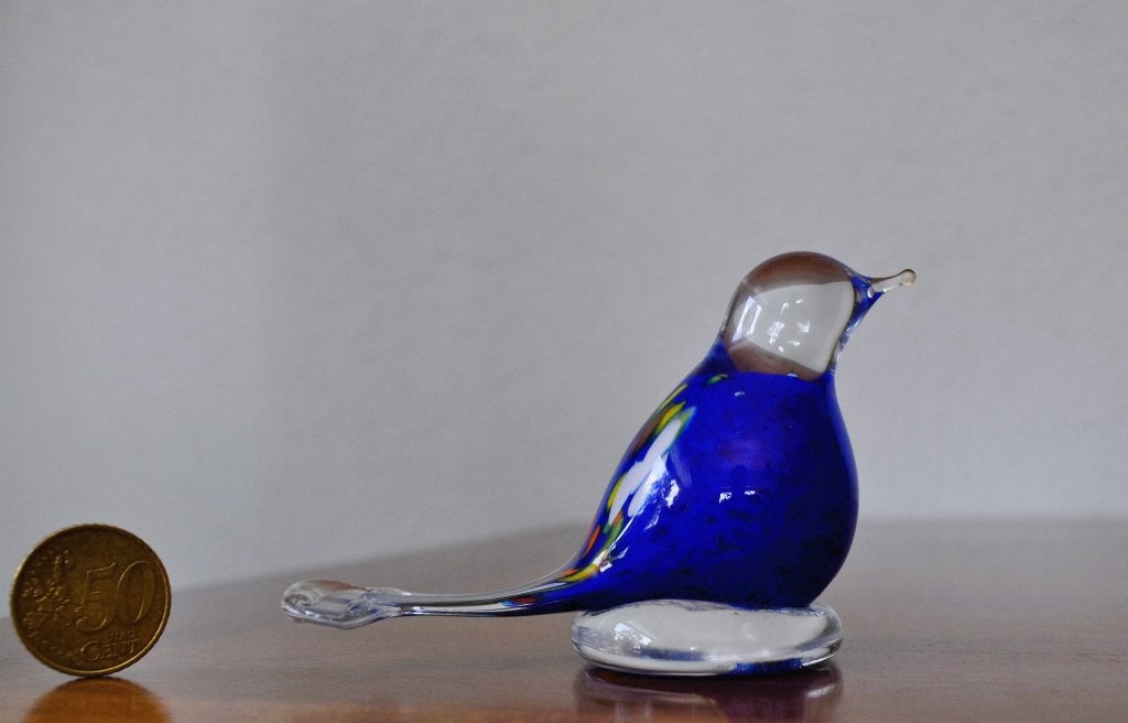 Vintage Vogel Blauw Gekleurd Glas Presse ? 10 cm, Verzamelen, Ophalen of Verzenden, Gebruikt, Beeldje of Figuurtje
