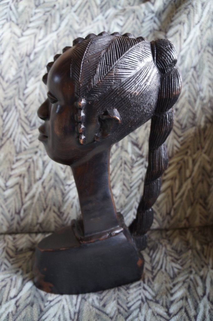 Ebbenhouten buste , houtsnijwerk sculptuur Afrikaanse vrouw, Houtsnijwerk, Ophalen of Verzenden, Handgemaakt, 20 - 50 cm