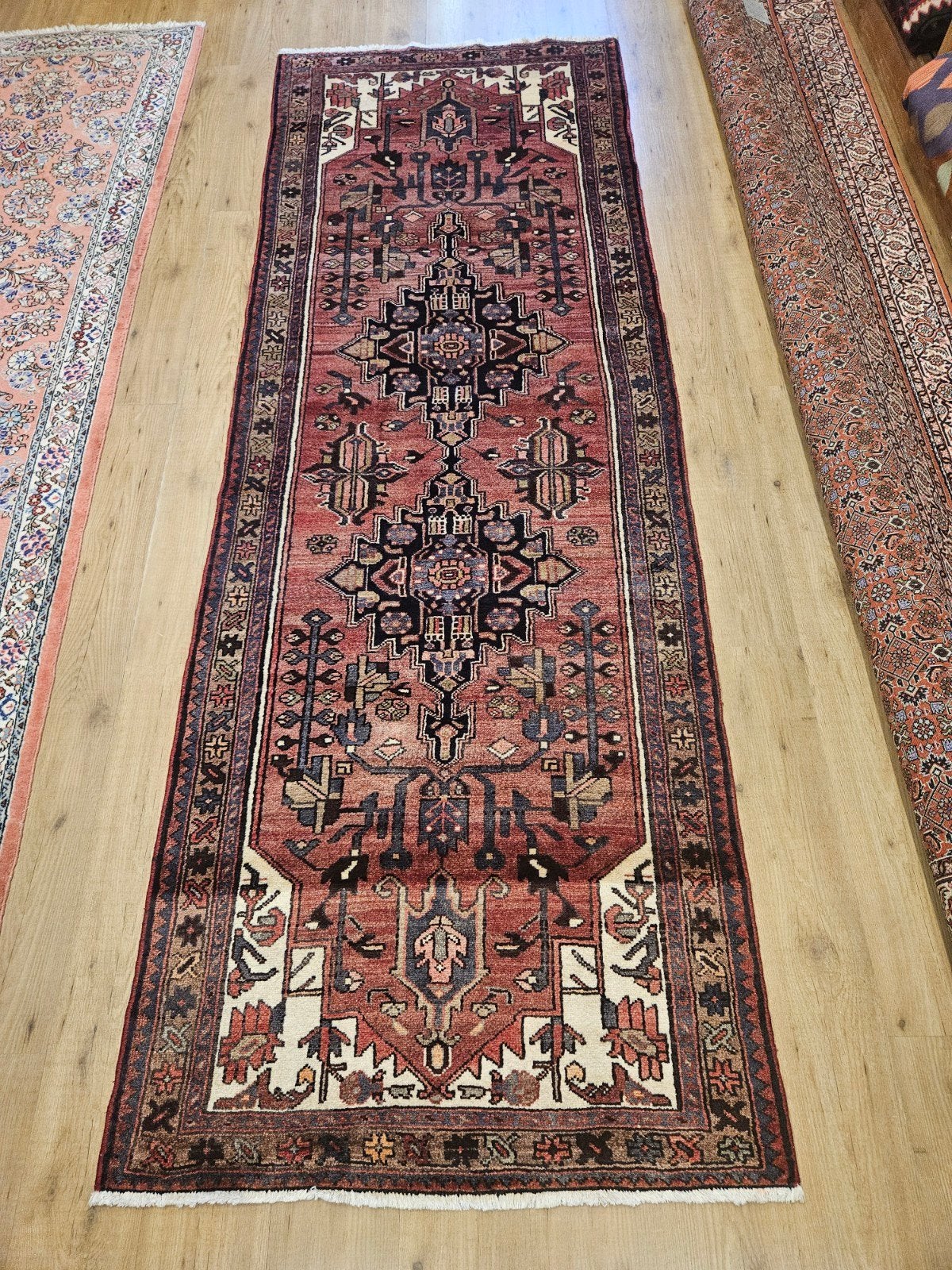 Vintage Handgeknoopt perzisch tapijt loper hamadan 305x107, Info@SlatsAntiek.nl, Tweedehands, Tweedehands, 100 tot 150 cm