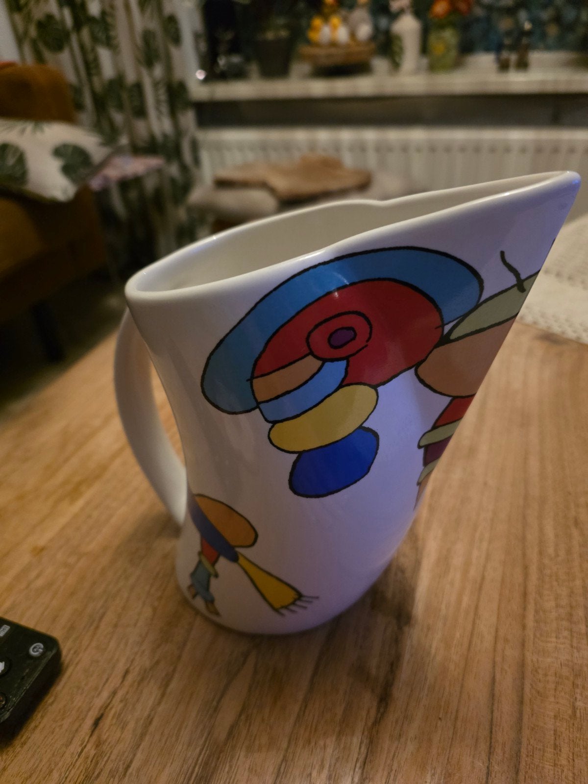 Unieke keramische kan/vaas met kleurrijk design, Ophalen, Meerkleurig, Zo goed als nieuw, Handgemaakt