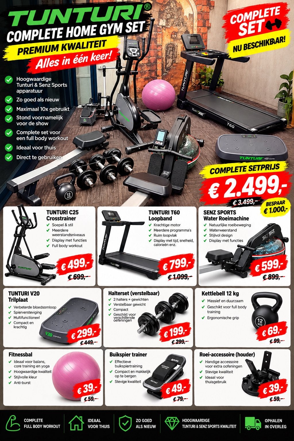 Tunturi Complete Home Gym Set - Premium Kwaliteit, Ophalen, Zo goed als nieuw, Armen, Overige typen
