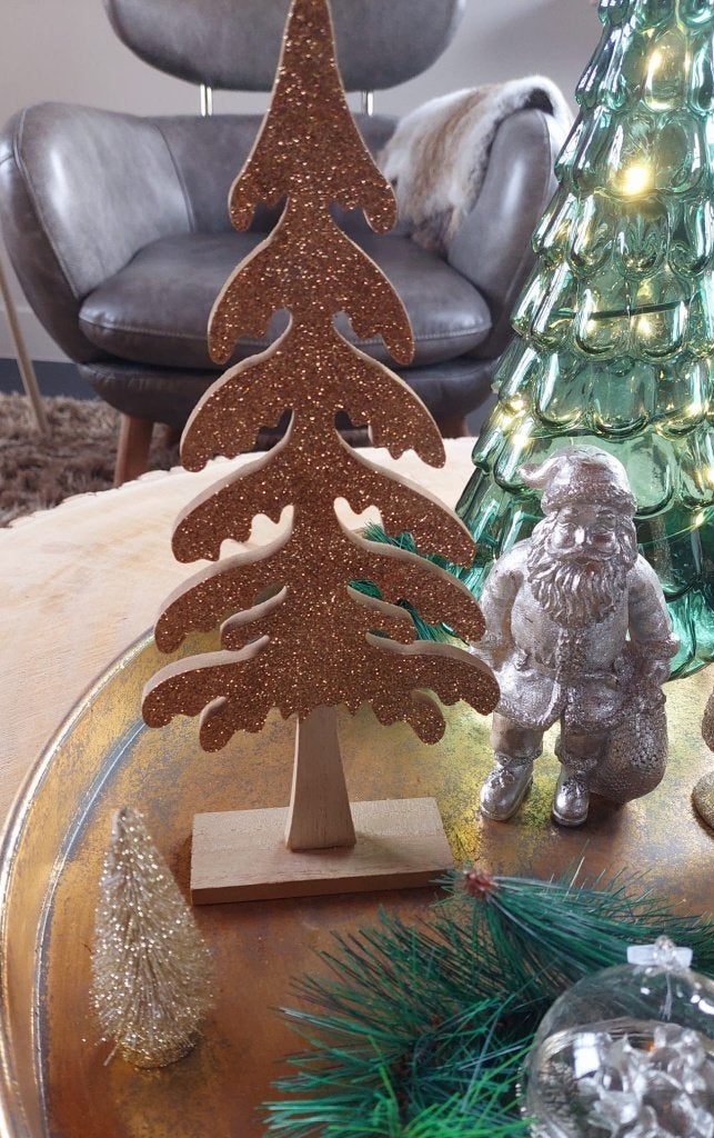 Gouden glitter boompje 32 cm hoog van Hout, Ophalen of Verzenden, Nieuw