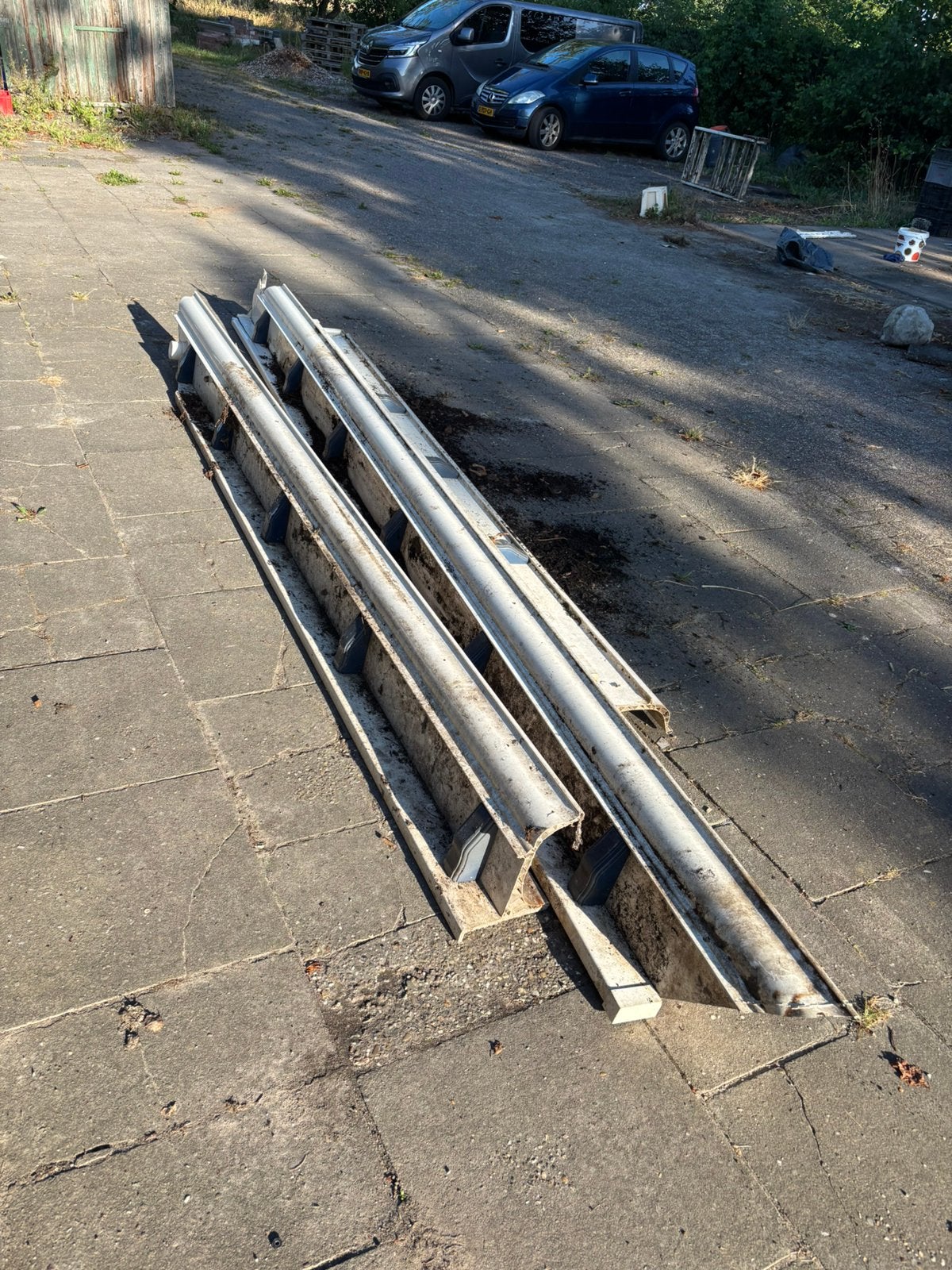 Dakgoot kunststof circa 14/15 meter totaal, Ophalen of Verzenden, Gebruikt, Overige metalen