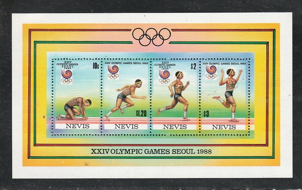 Nevis 1988 blok Olympische Spelen Atletiek (pf), Ophalen of Verzenden, Postfris, Sport
