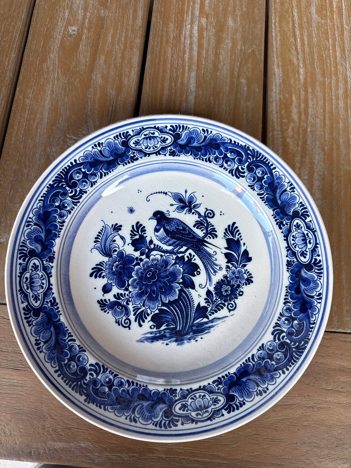 Delfts Blauw sierbord met vogeldecoratie, Antiek en Kunst, Ophalen