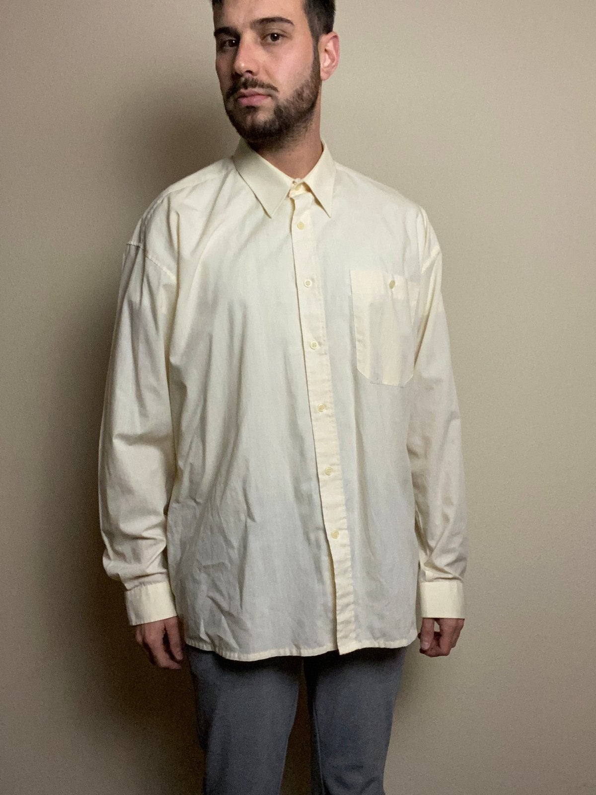 Vintage overhemd - lichtgeel - jaren 80 / 80s - XL, Kleding | Heren, Hgv, Ophalen of Verzenden, Gedragen, Halswijdte 43/44 (XL)