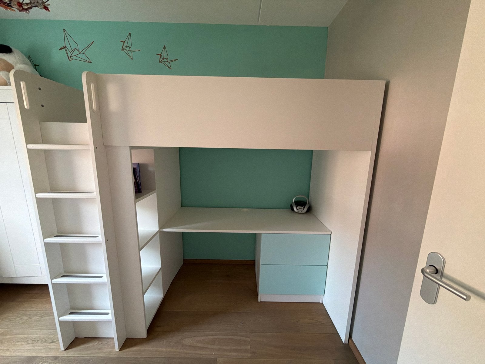IKEA SMÅSTAD Hoogslaper met bureau, lades en kast wit/groen, Ophalen, Gebruikt, Eenpersoons, 200 cm