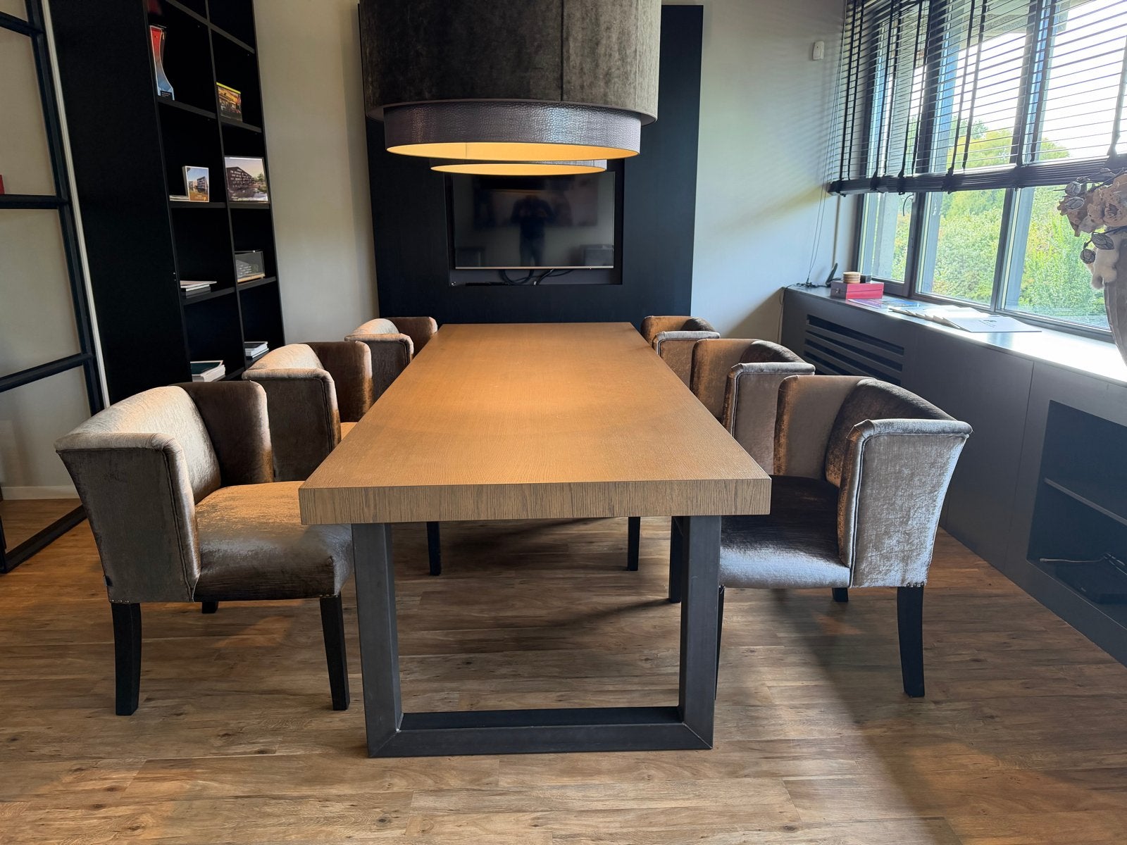 Luxe eetkamerstoelen - Set van 6 - Grijs fluweel, Ophalen, Zo goed als nieuw, Grijs, Vijf, Zes of meer stoelen