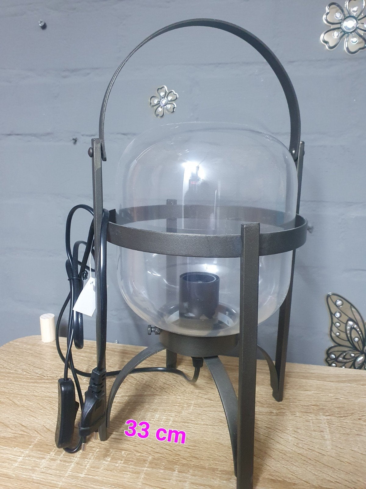Nieuwe lamp van glas en metaal - 33 cm hoog, Ophalen of Verzenden, Nieuw
