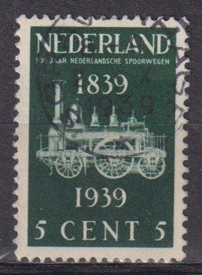 Nederland 1939 nr. 325 Spoorwegen 100 j Trein 's GRAVENHAGE, Verzenden, Gestempeld, Treinen