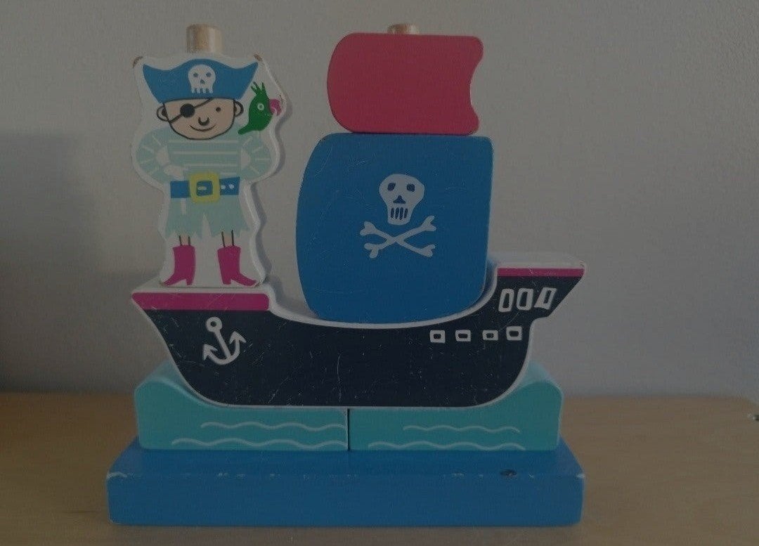 Houten piraten puzzel stapeltoren Hema piraat Piratenschip P, Ophalen of Verzenden