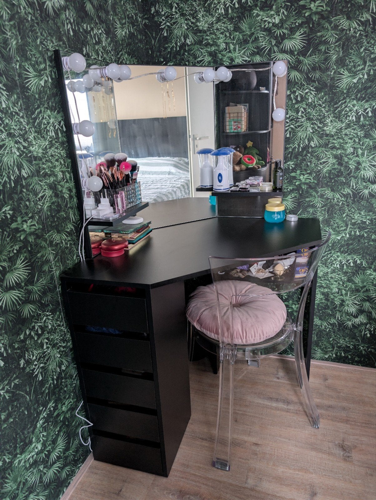 Mooie zwarte kaptafel ( hoek) met verlichting, Ophalen, Zo goed als nieuw, Minder dan 100 cm