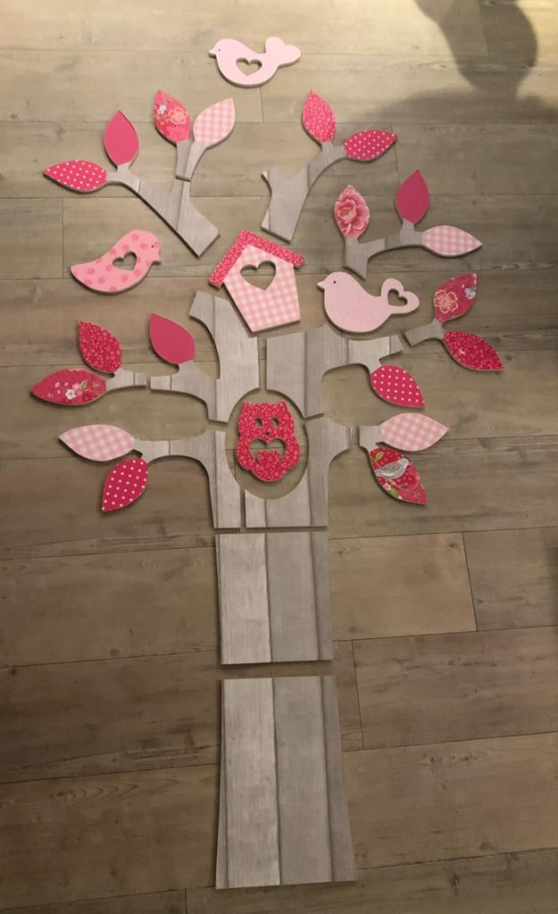 Leuke houten wanddecoratie boom met uil en vogels, Ophalen, Gebruikt, Wanddecoratie