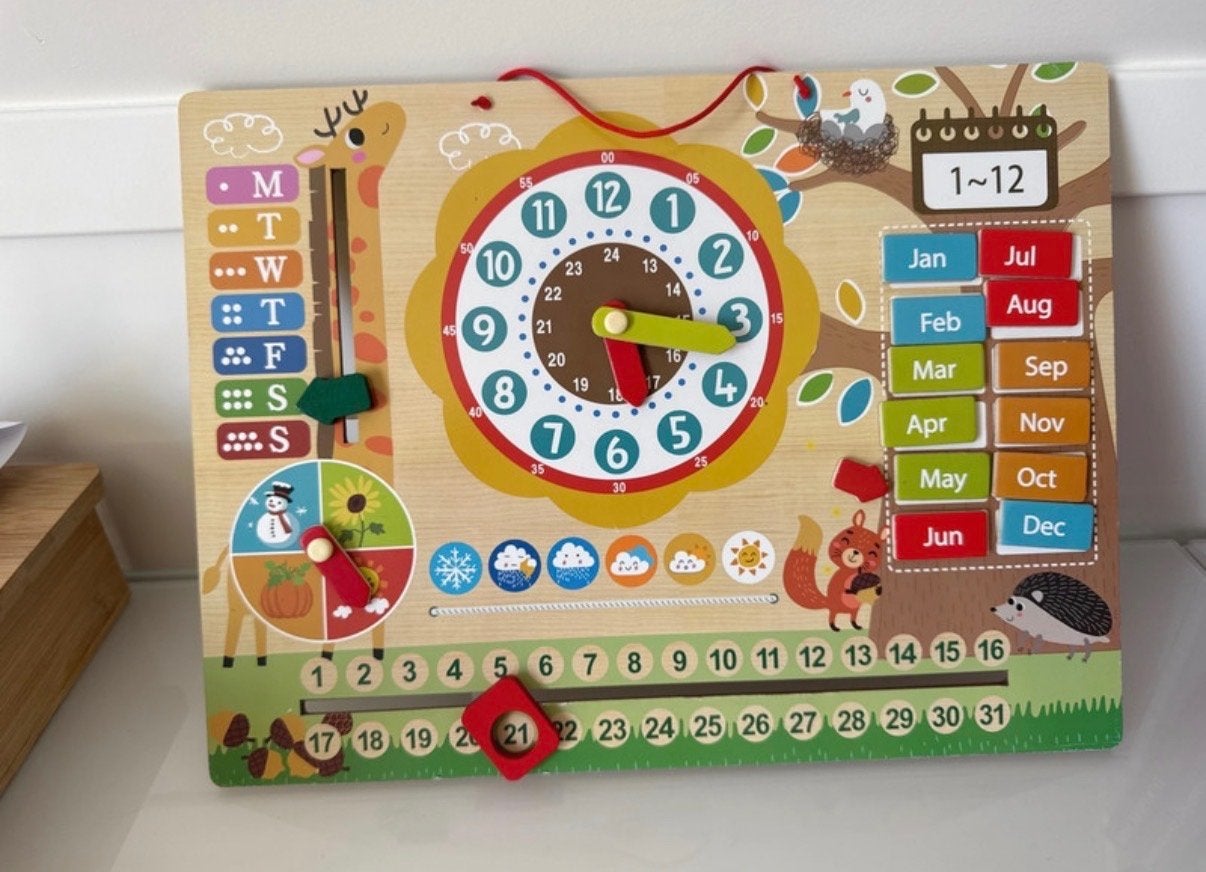Playtive Houten Educatieve Kalender Klok voor Kinderen, Kinderen en Baby's, Ophalen of Verzenden, Zo goed als nieuw, Ontdekken