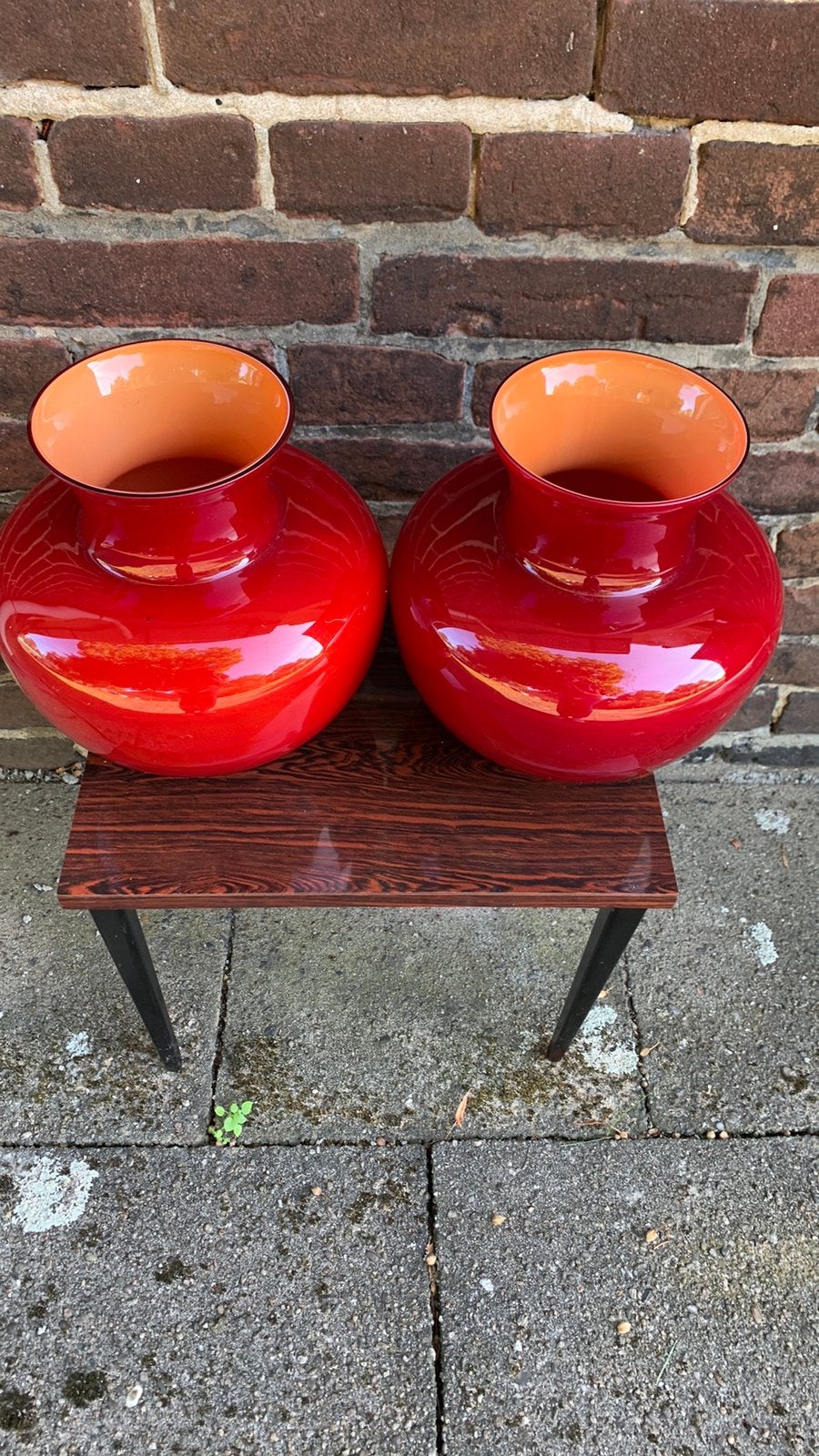 2 glazen vintage vazen Empoli stijl, Ophalen of Verzenden, Huis en Inrichting