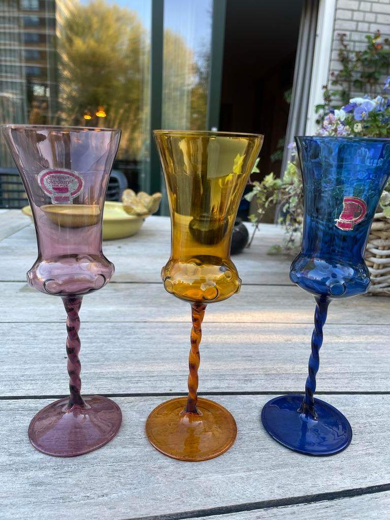 3 Thüringer Glaskunst Sekt/Prosecco glazen uit Lauscha, Ophalen of Verzenden
