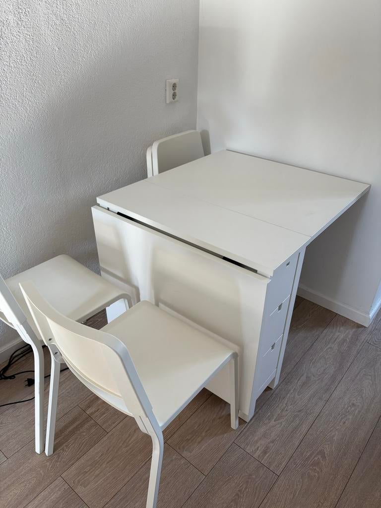 IKEA NORDEN Klaptafel met 4 stoelen - Wit, Ophalen, Gebruikt, Vier personen, Rechthoekig