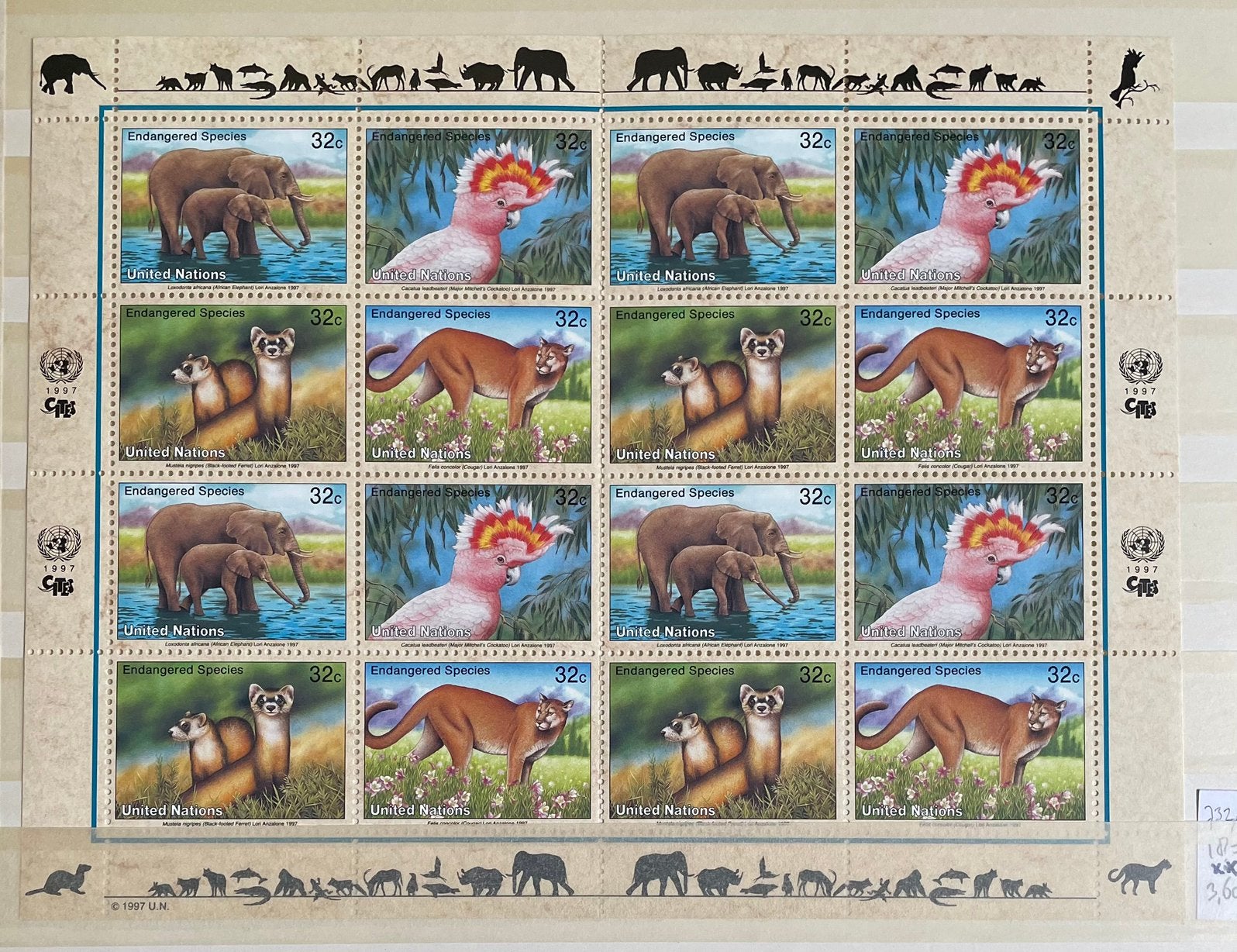 Blokje postzegels Verenigde Naties; dieren, Ophalen of Verzenden, Dier of Natuur