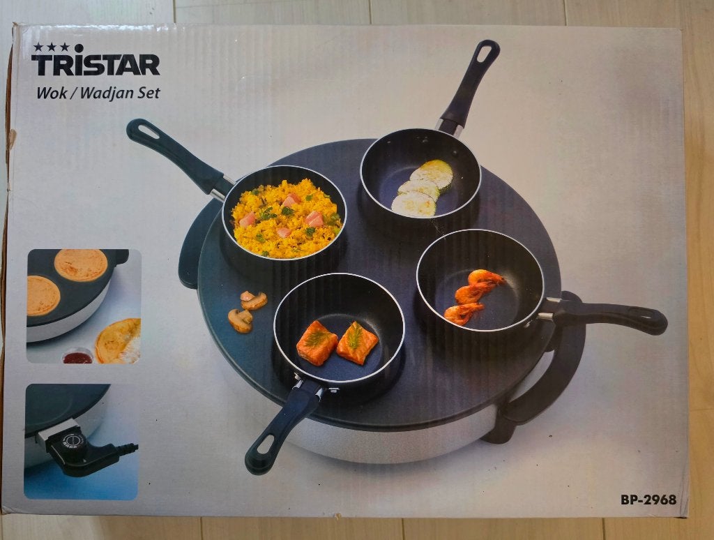 Wokset 4 pannetjes wadjanset voor op tafel, Ophalen, Nieuw, 4 t/m 7 personen
