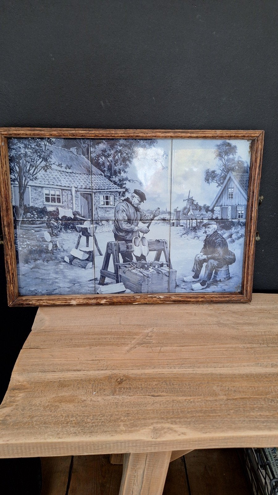 Delfsblauw tegel dienblad J. Schottmann, Antiek en Kunst, Ophalen