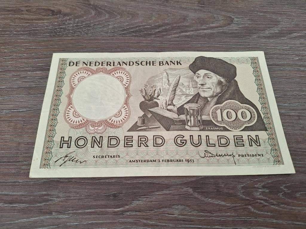 Mooi replacement biljet 100 gulden Erasmus, 1953, Postzegels en Munten, Bankbiljetten | Nederland, Ophalen of Verzenden, 100 gulden