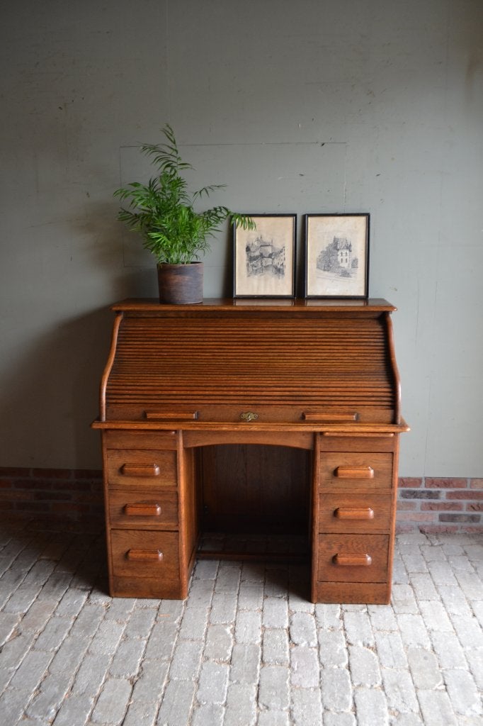 Prachtig antiek eiken houten rolluikbureau, secretaire., Verzenden