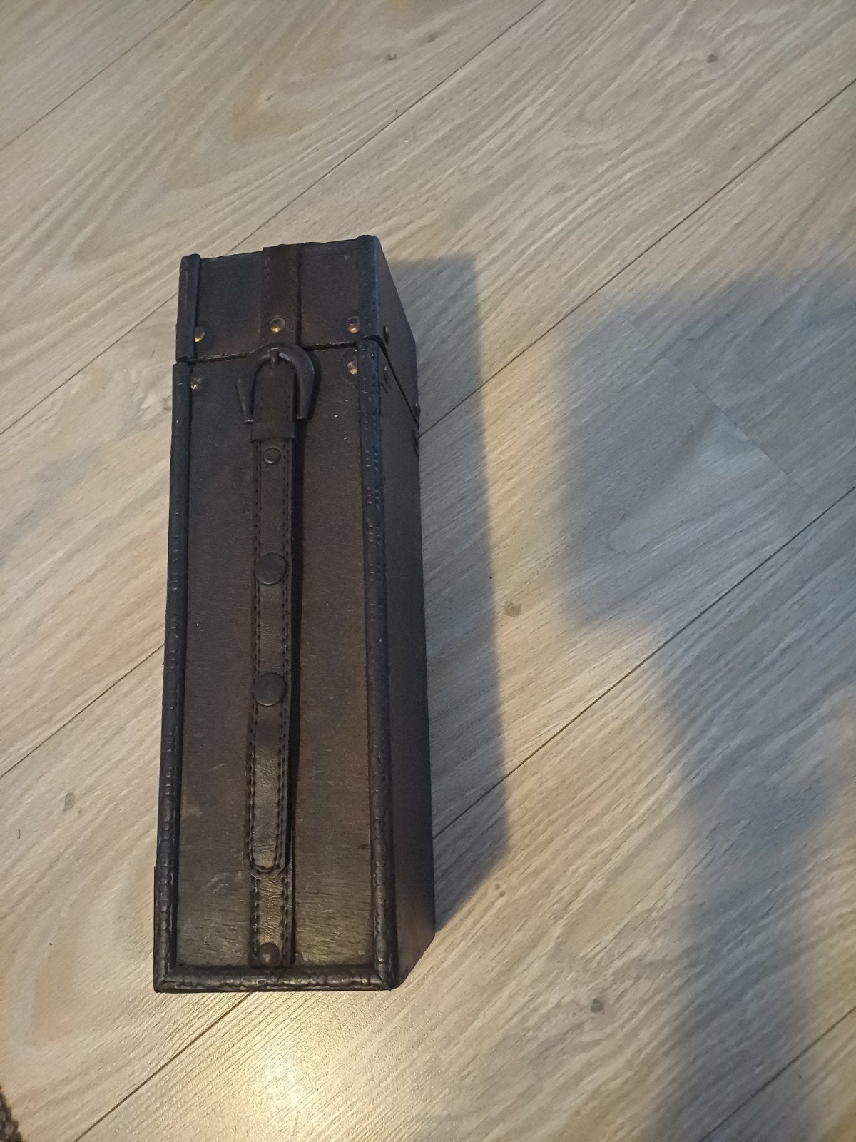 Houten wijndoos met lederen details, Ophalen of Verzenden, Gebruikt