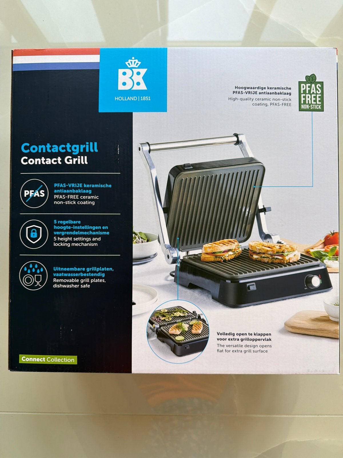 BK Contactgrill - PFAS-vrij, uitneembare platen, Ophalen of Verzenden, Uitneembare platen, Nieuw